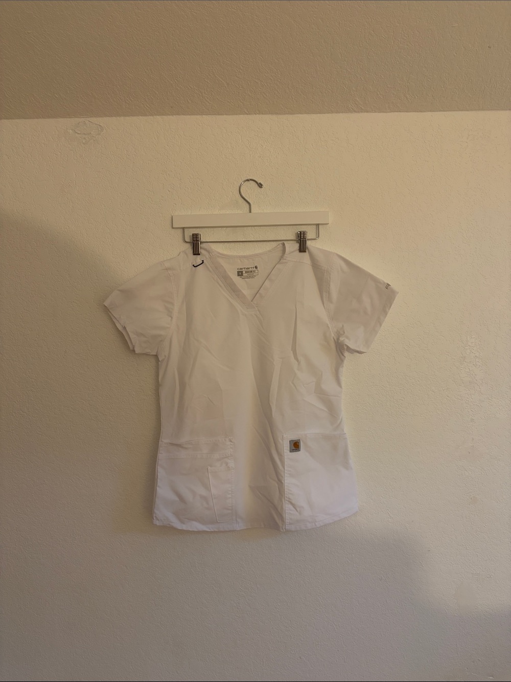 Carhartt White V-Neck Kids Scrub Top with Front Pockets